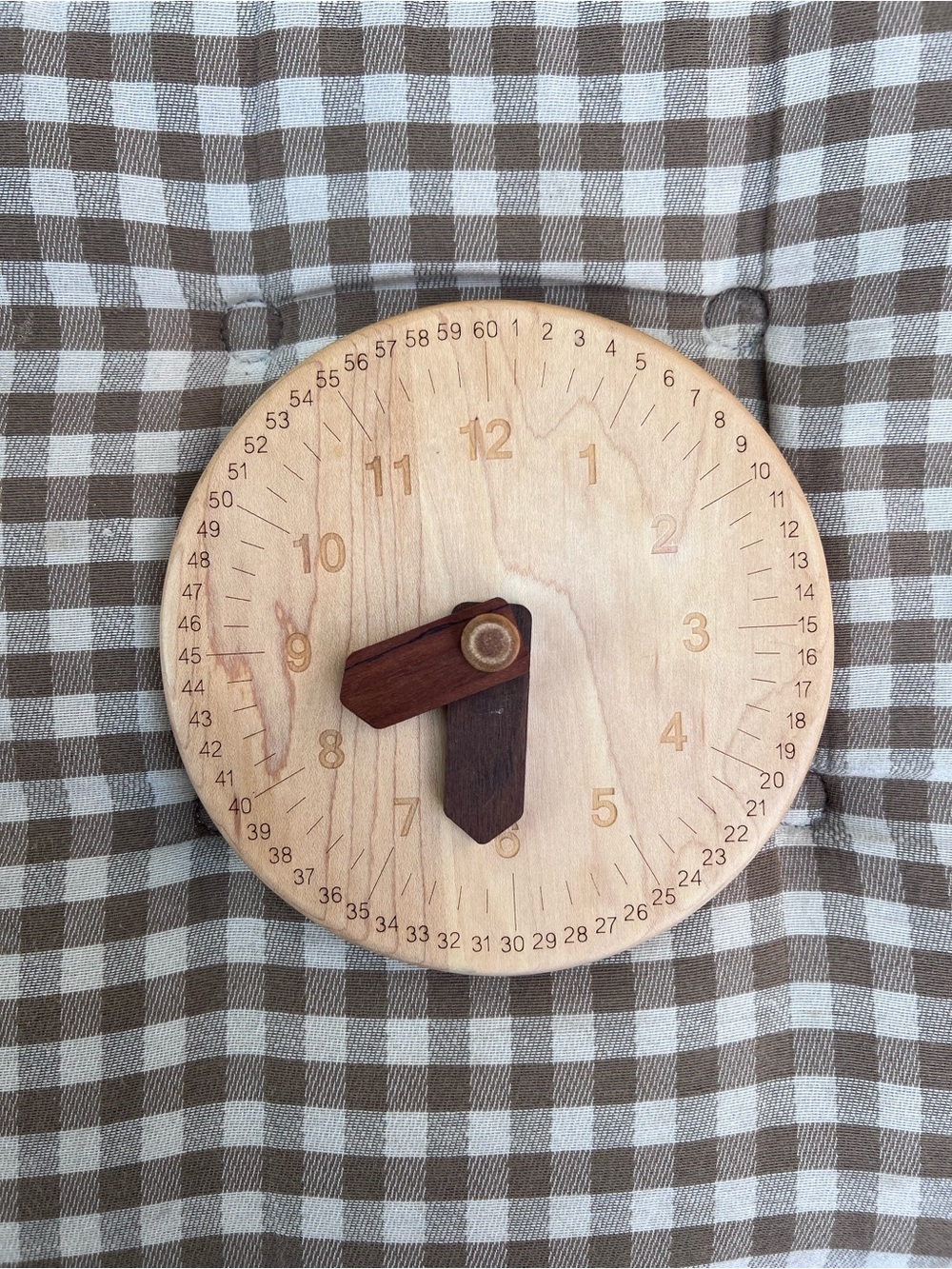 Handmade Wooden Teaching Clock - Natural Wood & Dark Wood Hands